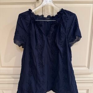 Talbots Navy Lace Accent Blouse